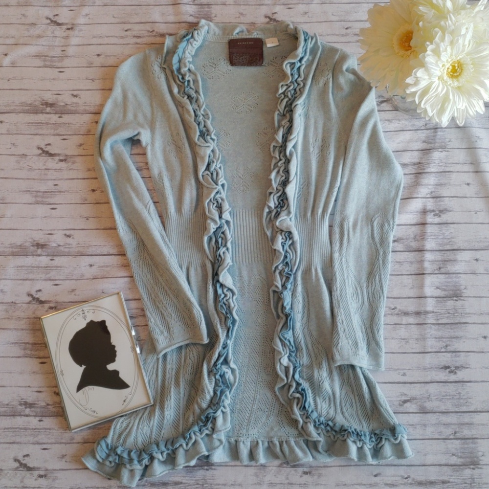 Anthropologie Guinevere▪Long Ruffled Cardigan